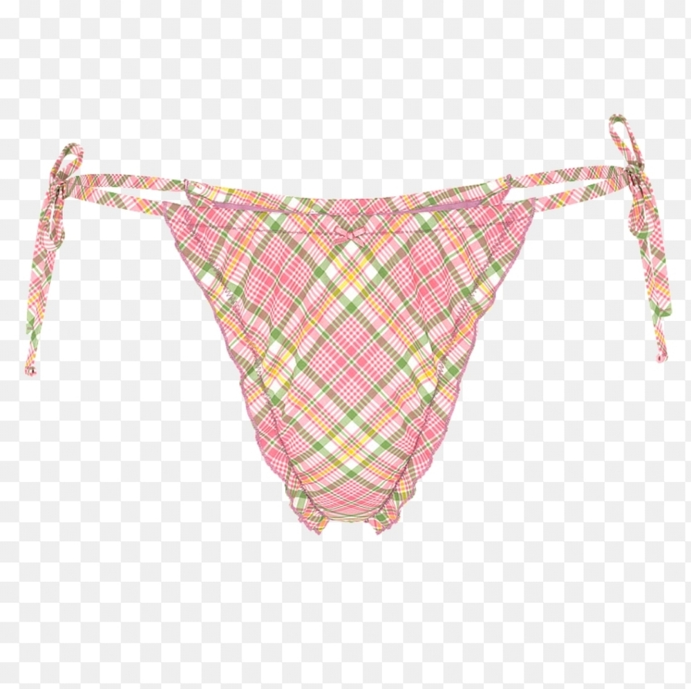 New!Pink X Frankies Bikini Reign Thong Bikini Bottom‎ -Strawbery Plaid